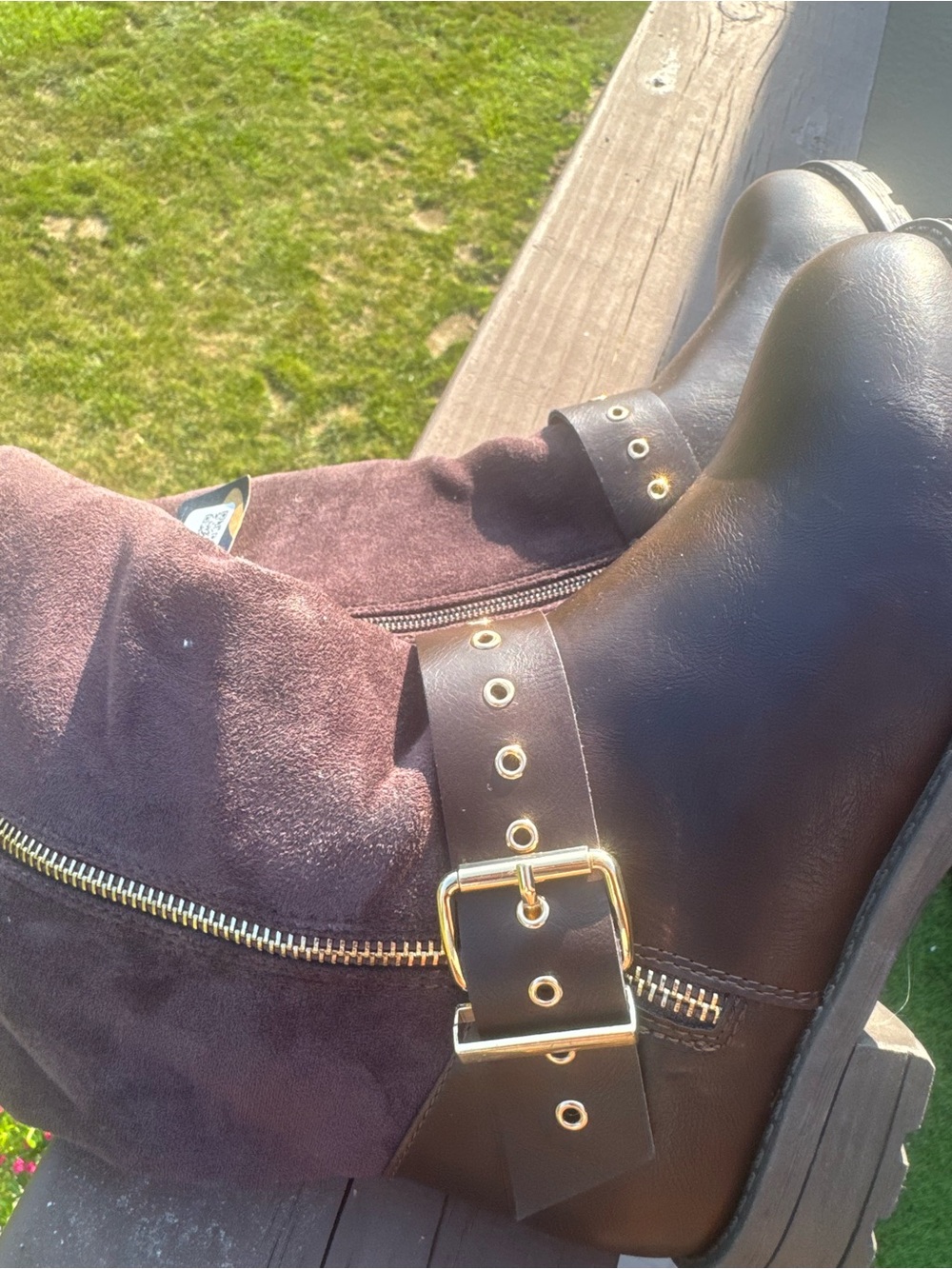 Kids Brown Suede and Leather Buckle Boots
